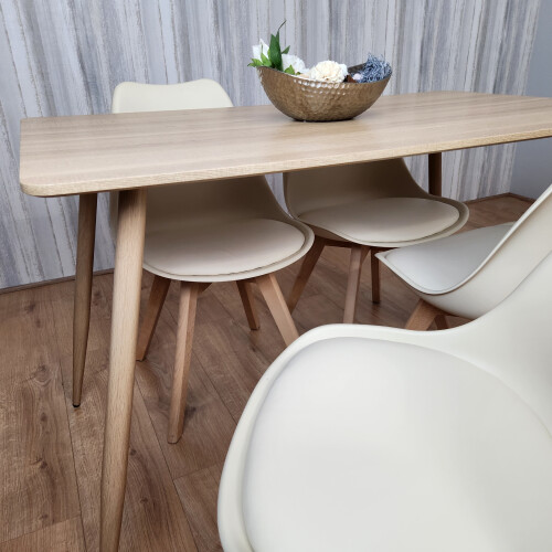 Rectangle Oak Effect Dining Table With 4 Cream Tulip Chairs Table Set 2