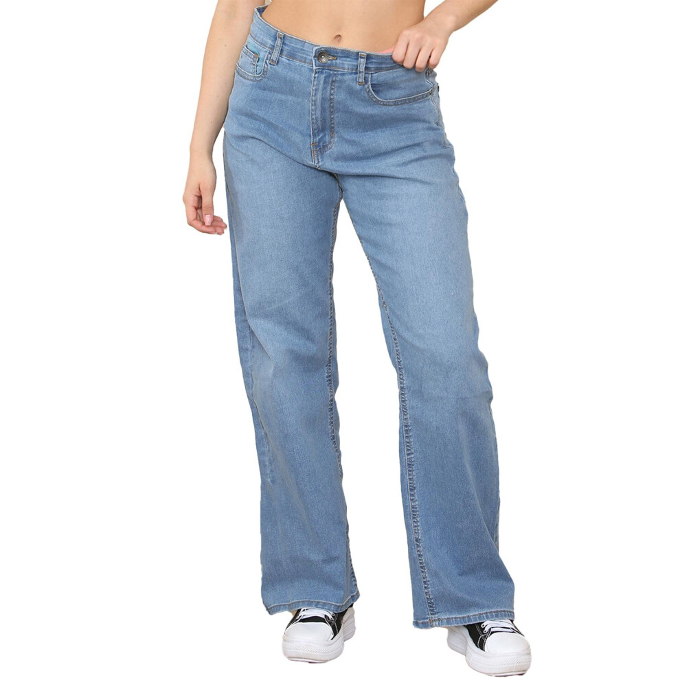 (8, Light Blue) Enzo Womens Wide Leg Jeans