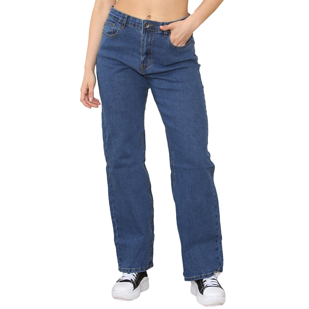 (14, Blue) Enzo Womens Wide Leg Jeans