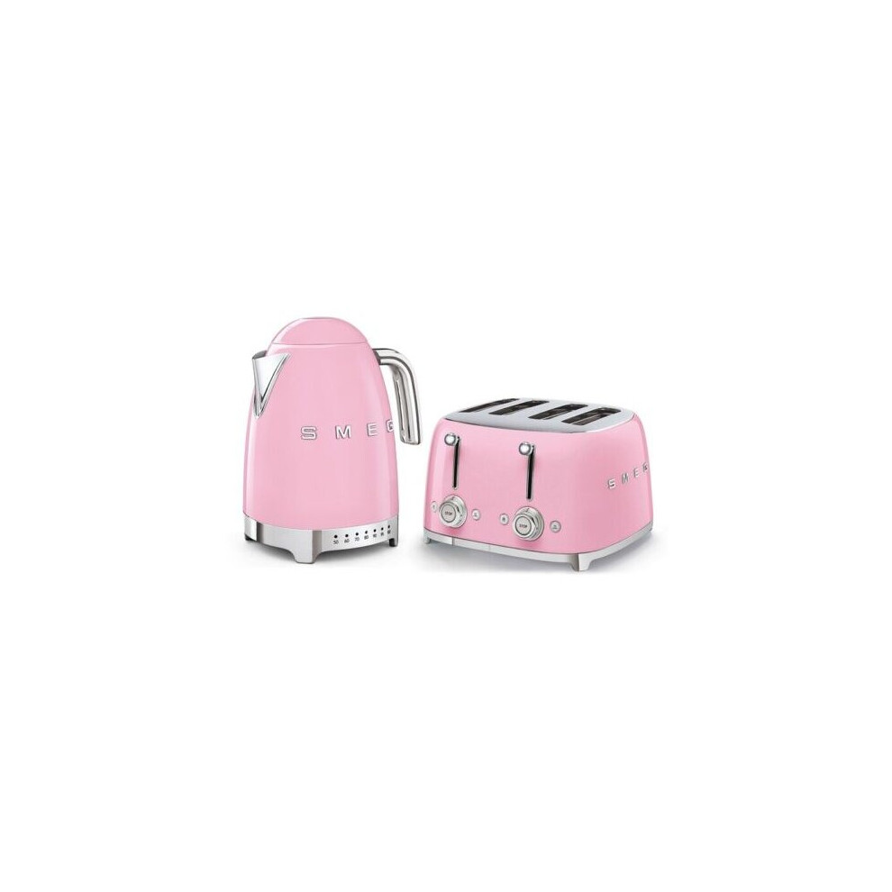 Smeg 1.7L 3Kw Variable Temperature Jug Kettle and 4 Slice Toaster Bundle in Pink