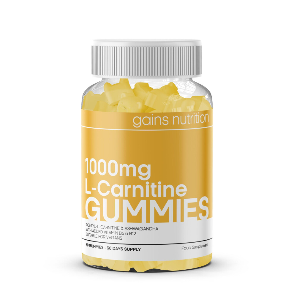 Gains Nutrition Acetyl L-Carnitine Gummies - With Ashwagandha, Vitamins B6, B12 - Natural Mango