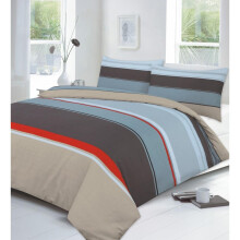 (Super King, Brown) Carter Striped Duvet Cover Set Bedding with Pillowcases