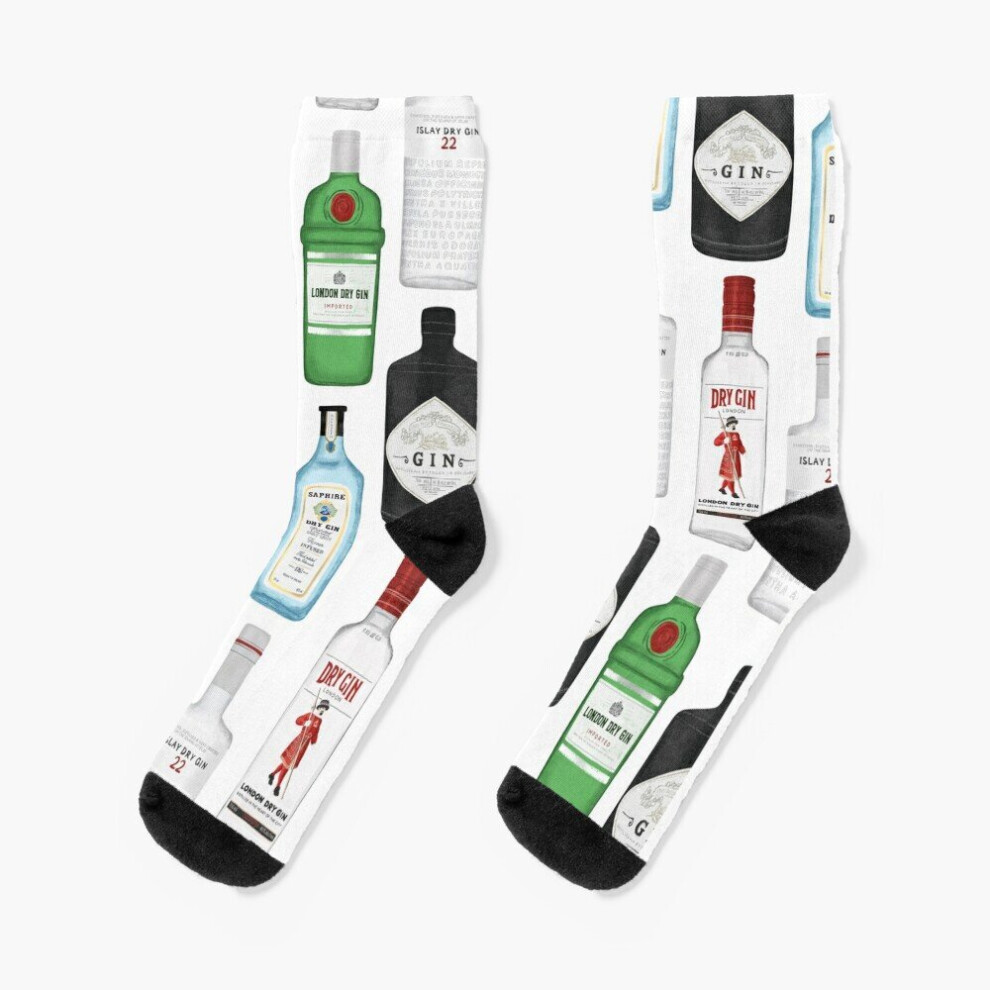 Dress Socks Gin Bottles Illustration Novelty Fancy Crazy Pattern Crew Casual for Men Women