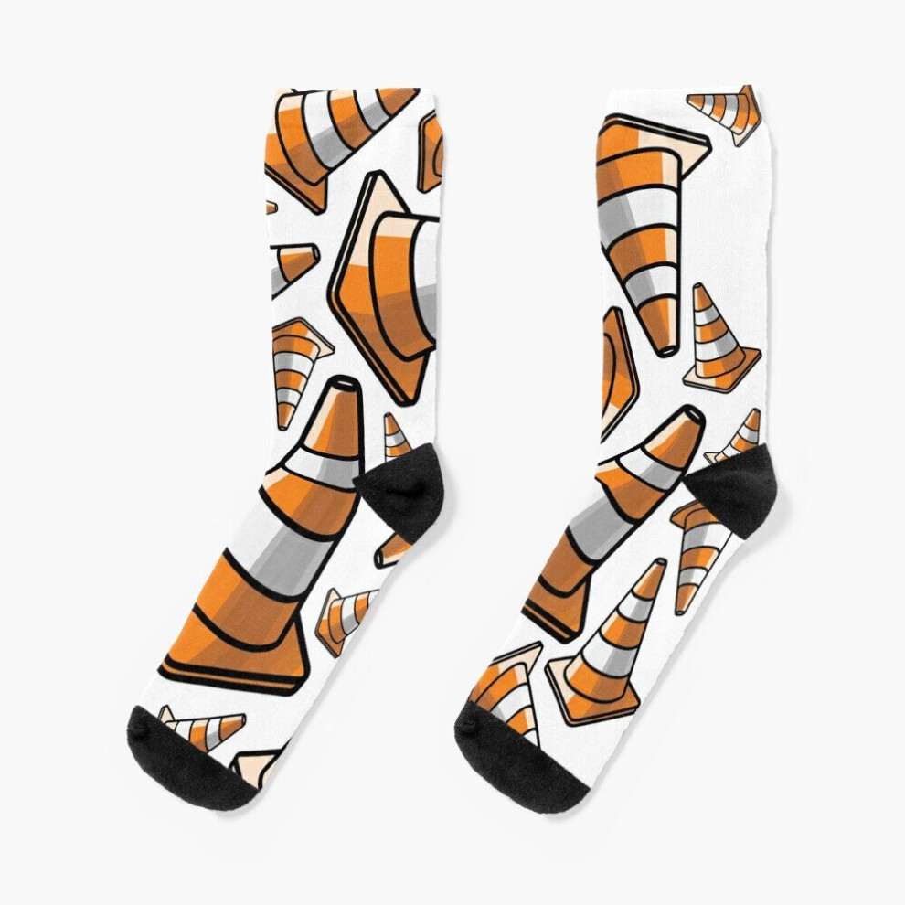 Famgem Dress Socks Traffic Cone - Orange And White Novelty Fancy Crazy Pattern Crew Casual For Men Women White,Orange