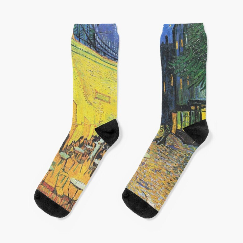 Dress Socks Café Terrace at Night by Vincent van Gogh Novelty Fancy Crazy Pattern Crew Casual for Men Women