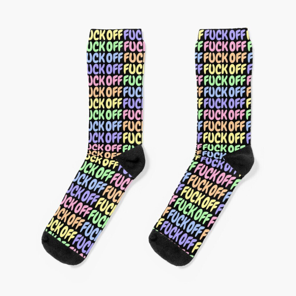 Dress Socks RAINBOW PASTEL FUCK OFF Novelty Fancy Crazy Pattern Crew Casual for Men Women