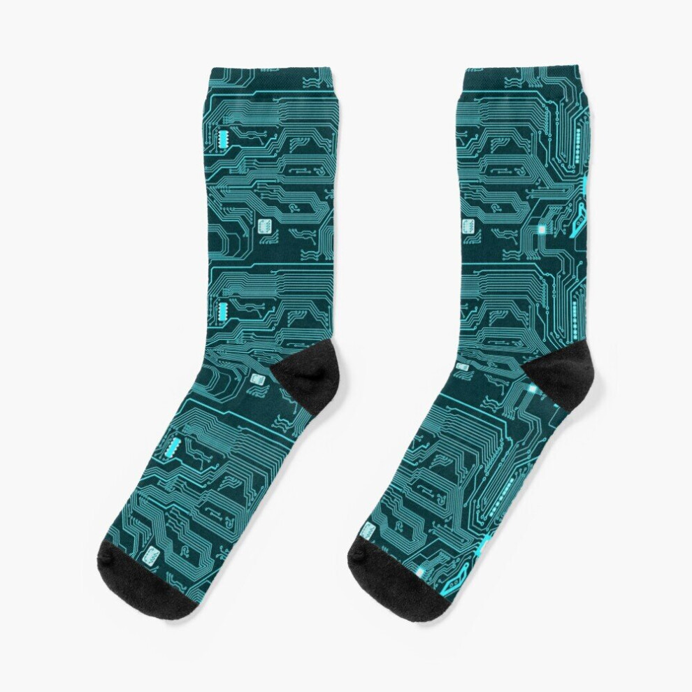 Dress Socks Printed circuit board Blue Novelty Fancy Crazy Pattern Crew Casual for Men Women