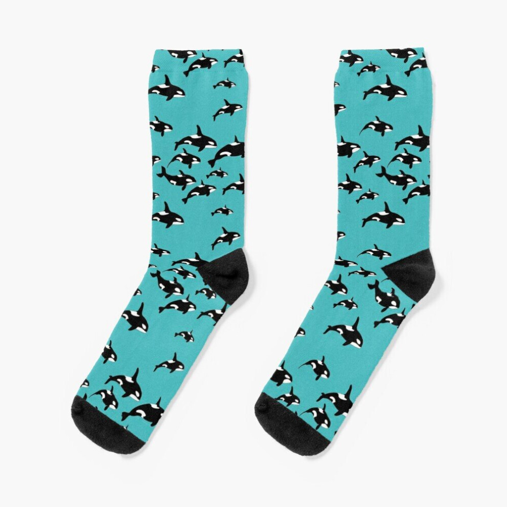 Famgem Dress Socks Orca Killer Whales Pattern On Blue Novelty Fancy Crazy Pattern Crew Casual For Men Women