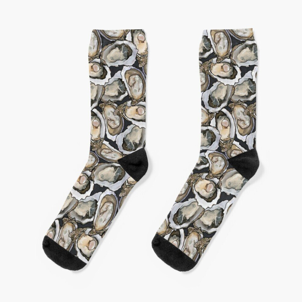 Dress Socks Oyster Seafood Feast in Charcoal Novelty Fancy Crazy Pattern Crew Casual for Men Women