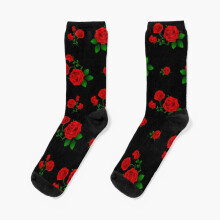 Dress Socks Floral - Red Roses Novelty Fancy Crazy Pattern Crew Casual for Men Women