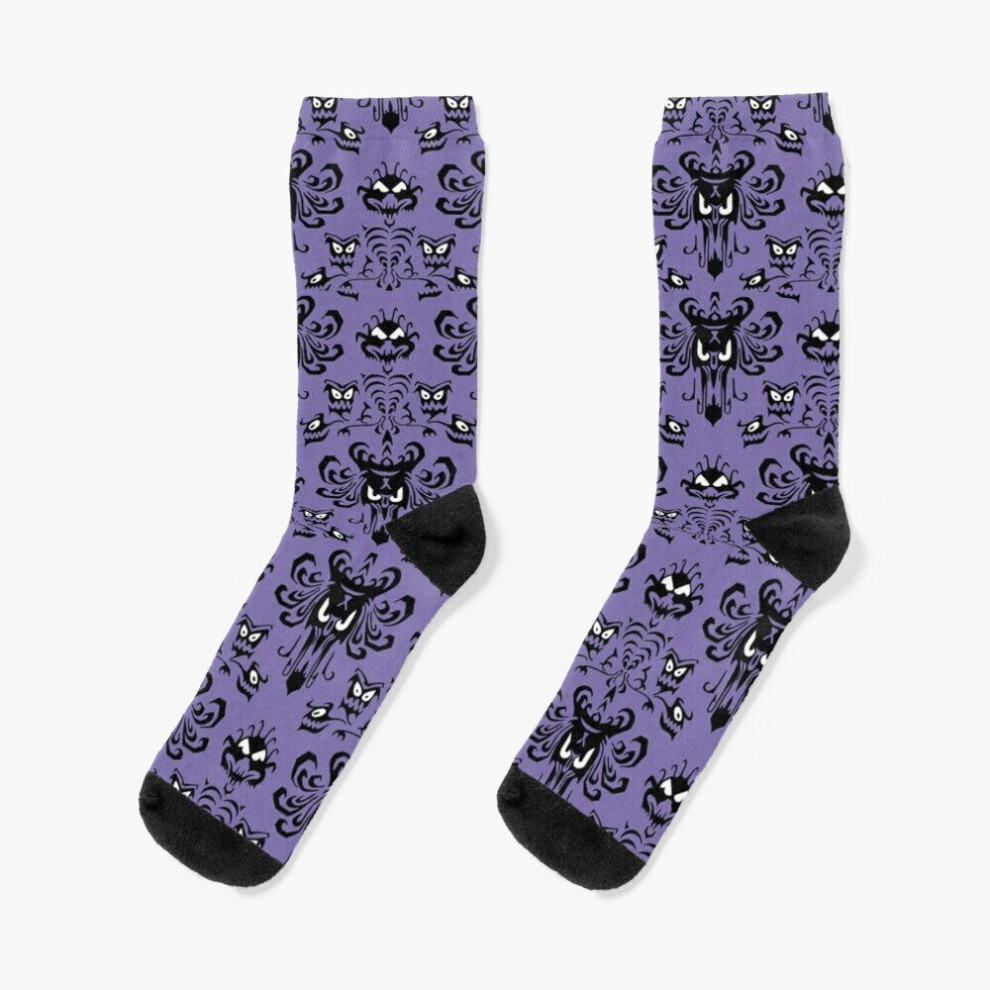 Dress Socks Purple Haunted Mansion Wallpaper Novelty Fancy Crazy Pattern Crew Casual for Men Women