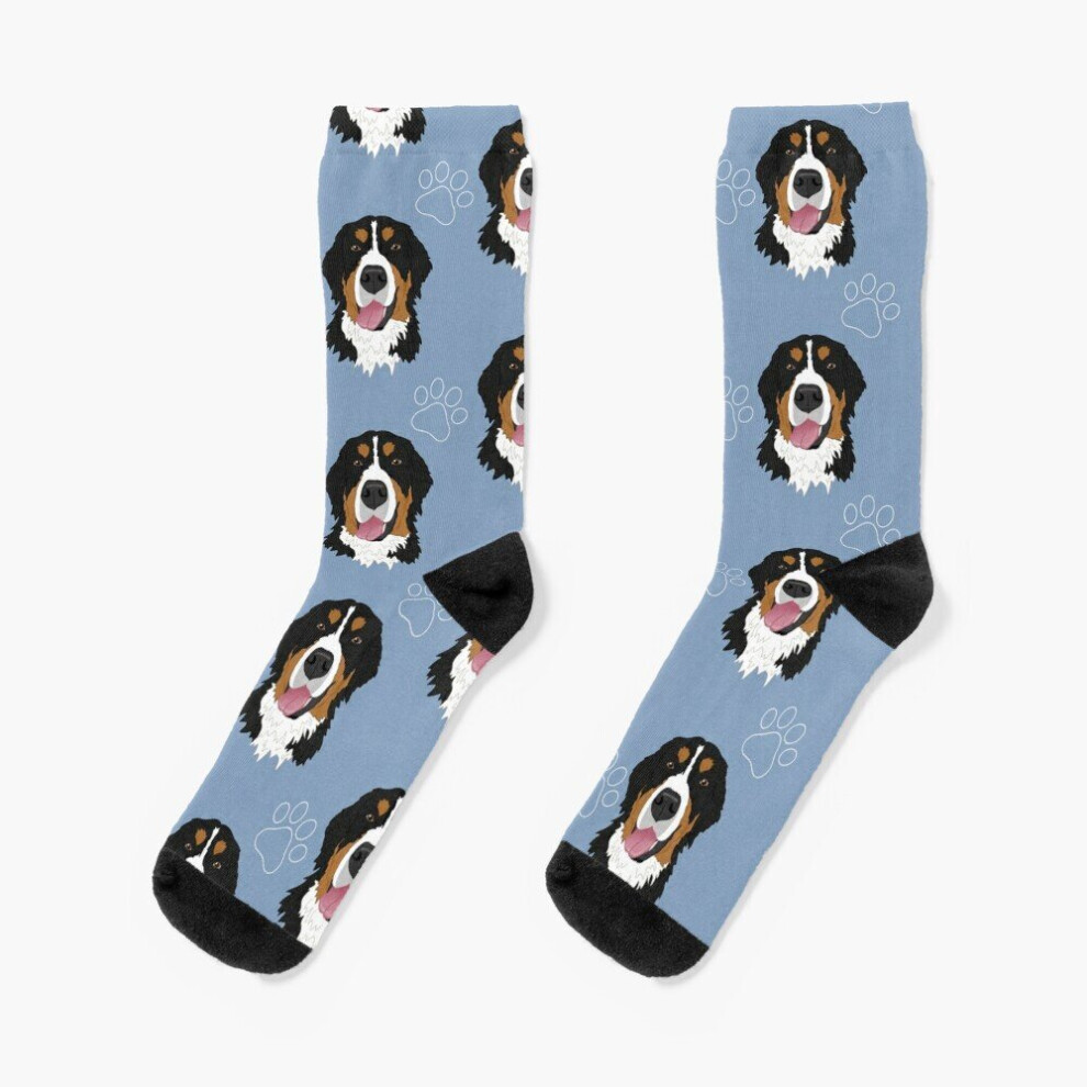 Dress Socks Bernese Mountain Dog Pattern-blue Novelty Fancy Crazy Pattern Crew Casual for Men Women