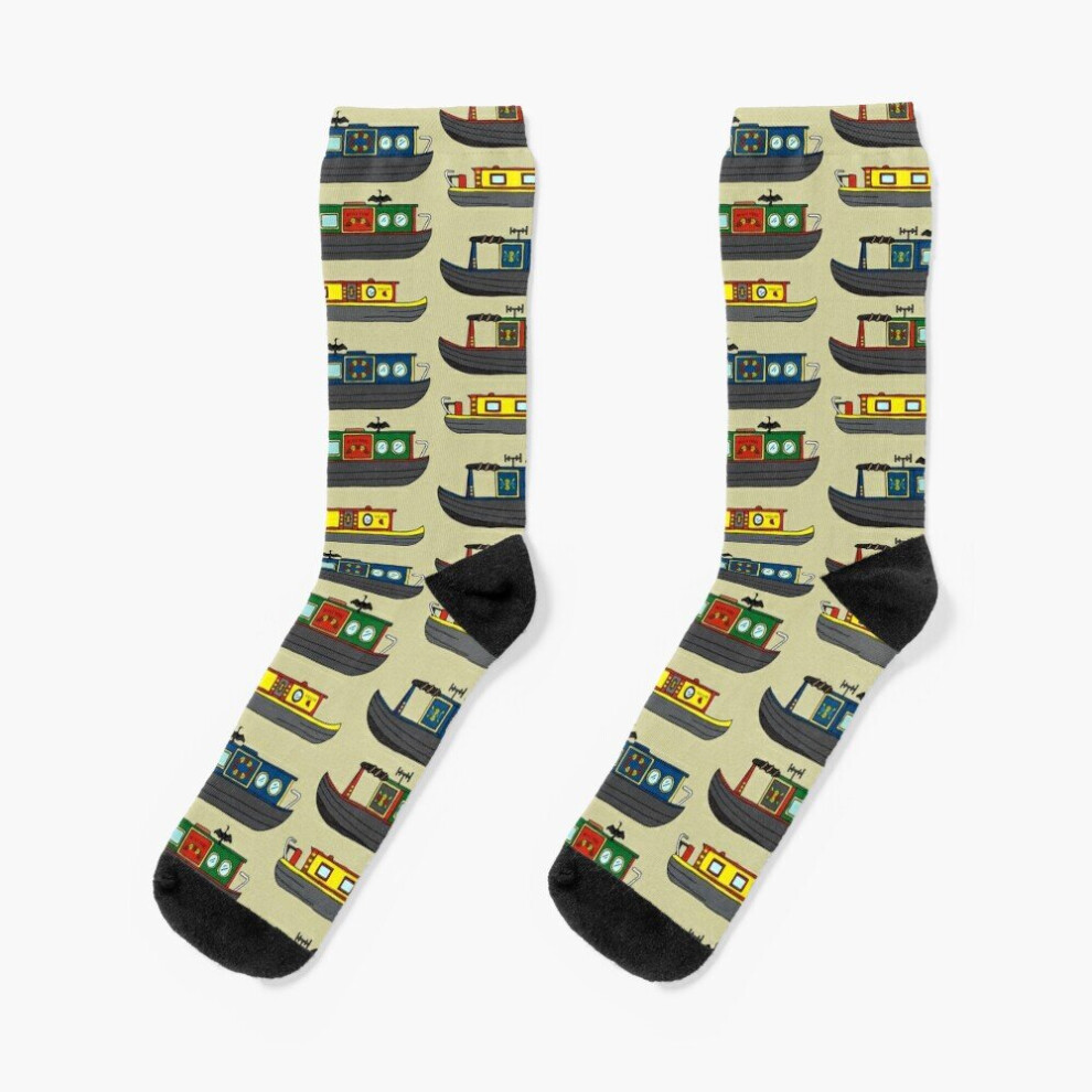 Dress Socks Colourful Canal Narrowboats and Cormorants Novelty Fancy Crazy Pattern Crew Casual for Men Women