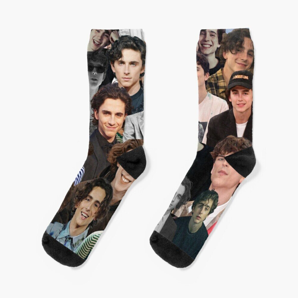 Famgem Dress Socks Timothee Chalamet Photo Collage Novelty Fancy Crazy Pattern Crew Casual For Men Women