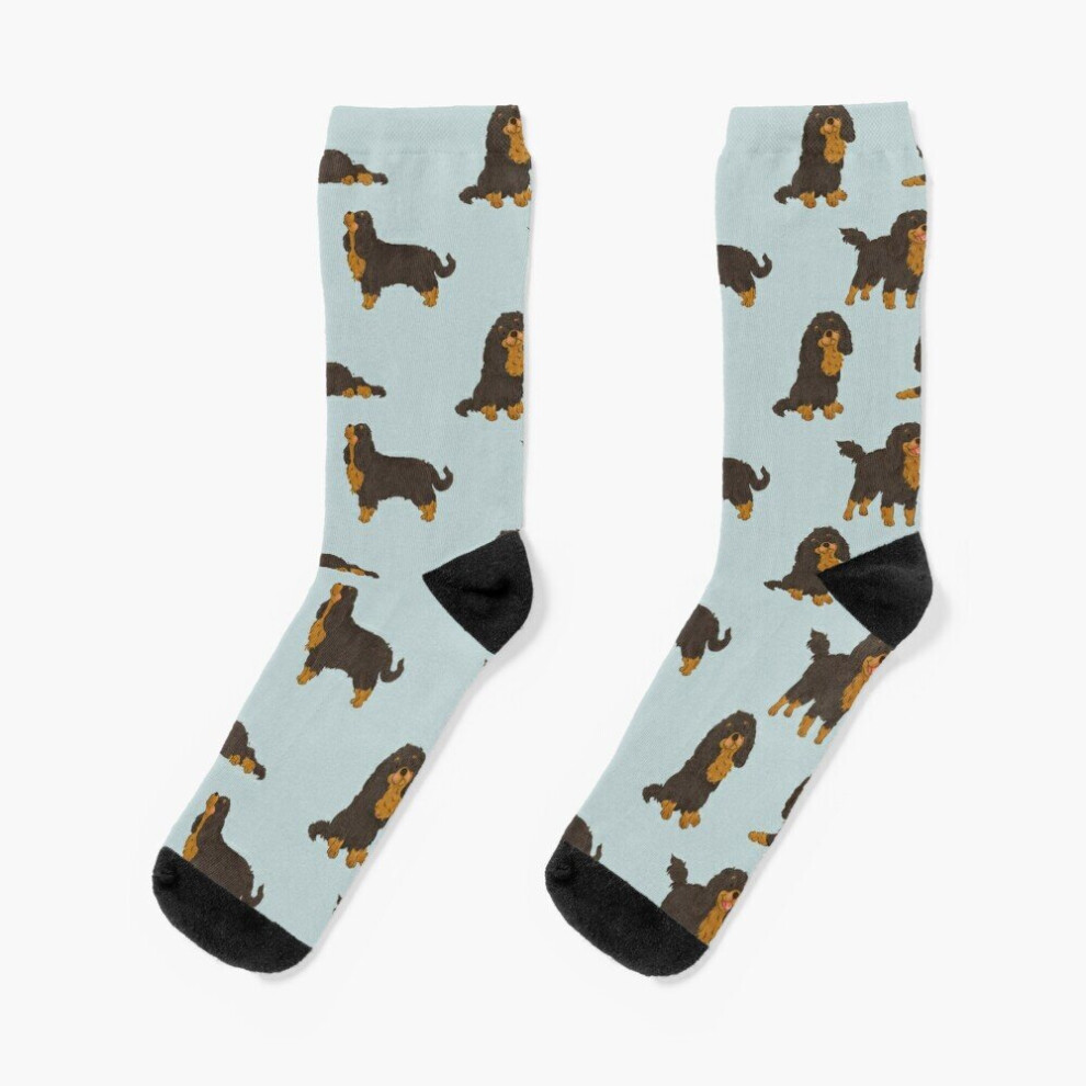 Famgem Dress Socks Tan Cavalier King Charles Spaniel Dog Novelty Fancy Crazy Pattern Crew Casual For Men Women Black