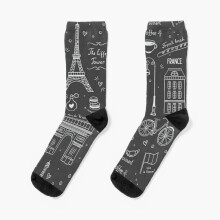Dress Socks Paris Pattern in Black and White Novelty Fancy Crazy Pattern Crew Casual for Men Women