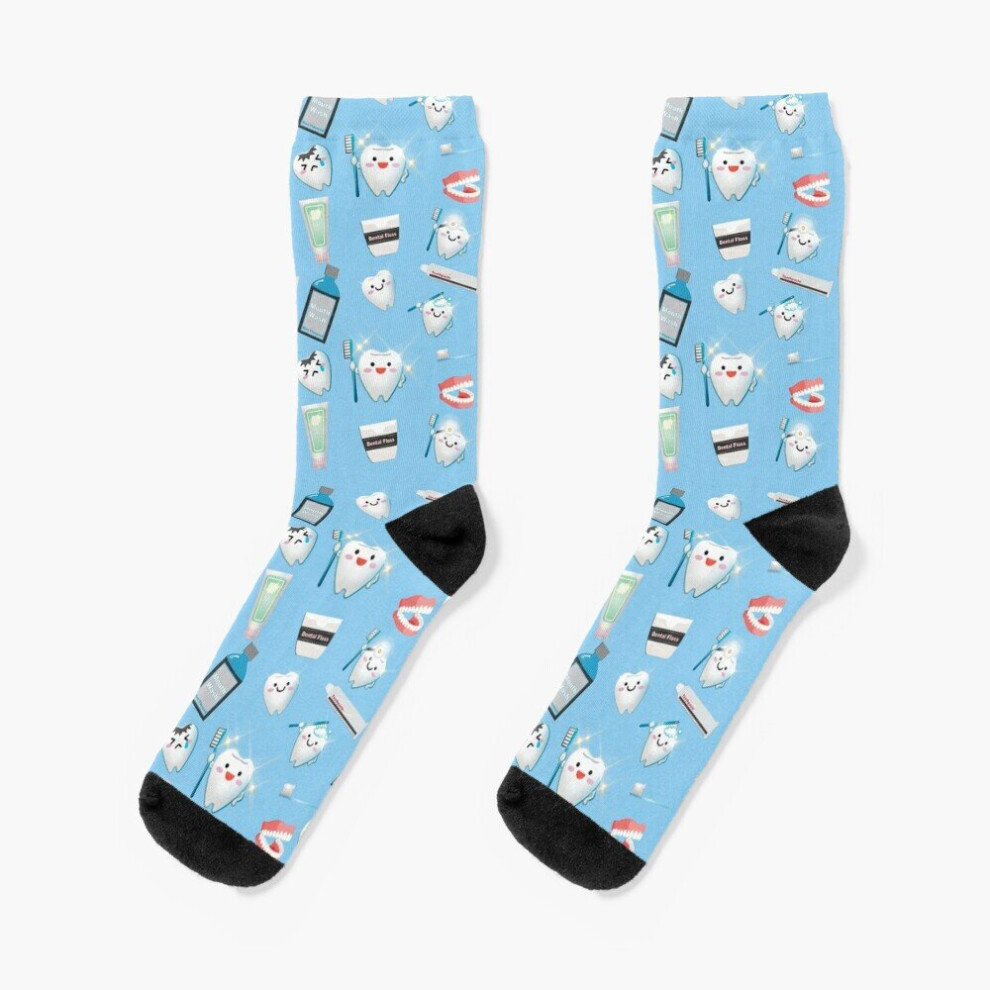 Dress Socks Dental Pattern Blue Novelty Fancy Crazy Pattern Crew Casual for Men Women