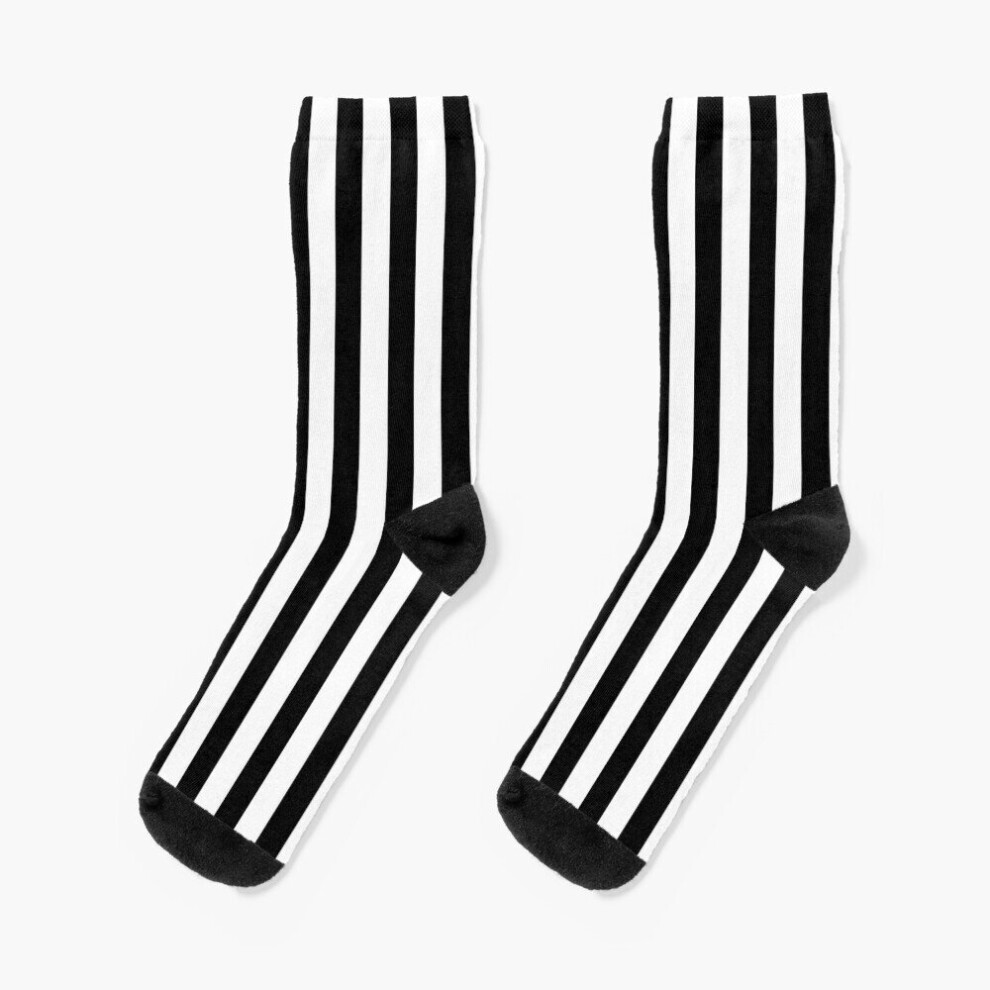 Dress Socks Black and White Vertical Stripes Novelty Fancy Crazy Pattern Crew Casual for Men Women