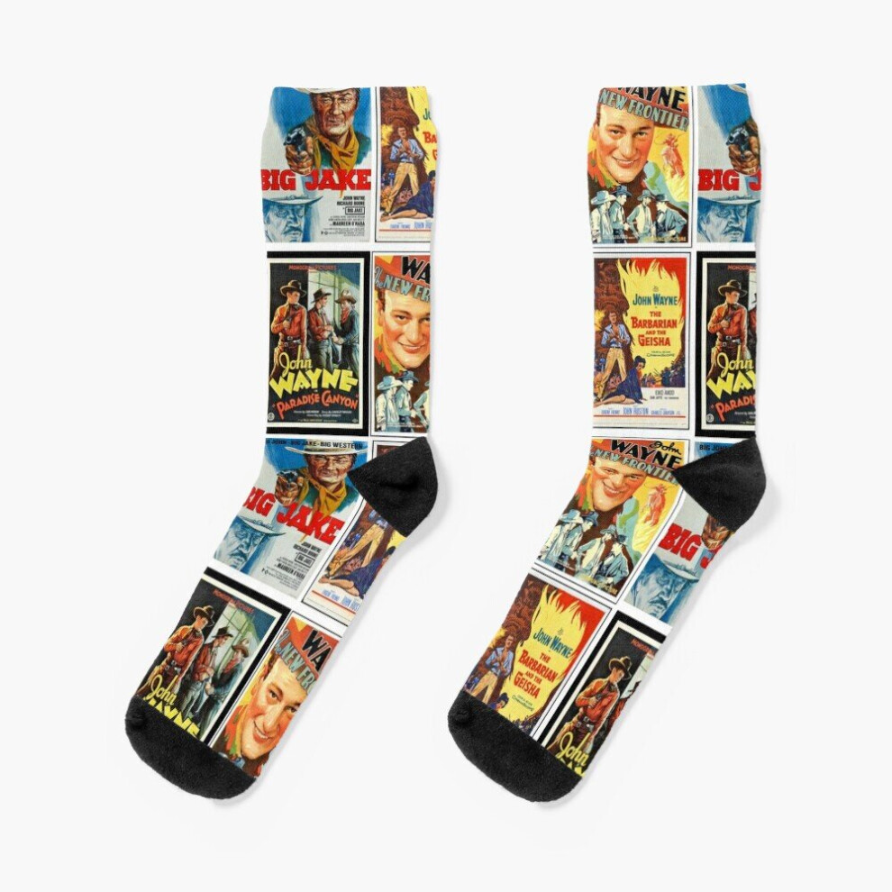 Dress Socks John Wayne Classic Movies Collage Novelty Fancy Crazy Pattern Crew Casual for Men Women