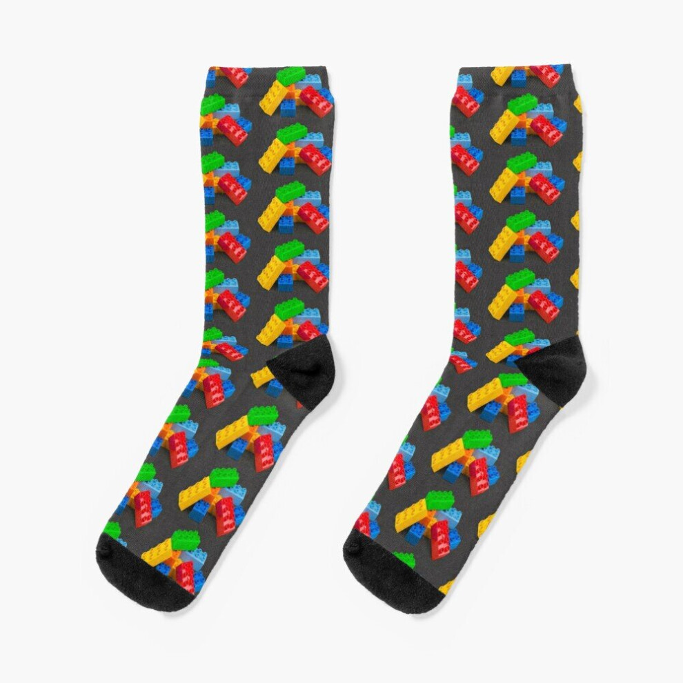 Dress Socks Build those blocks Novelty Fancy Crazy Pattern Crew Casual for Men Women