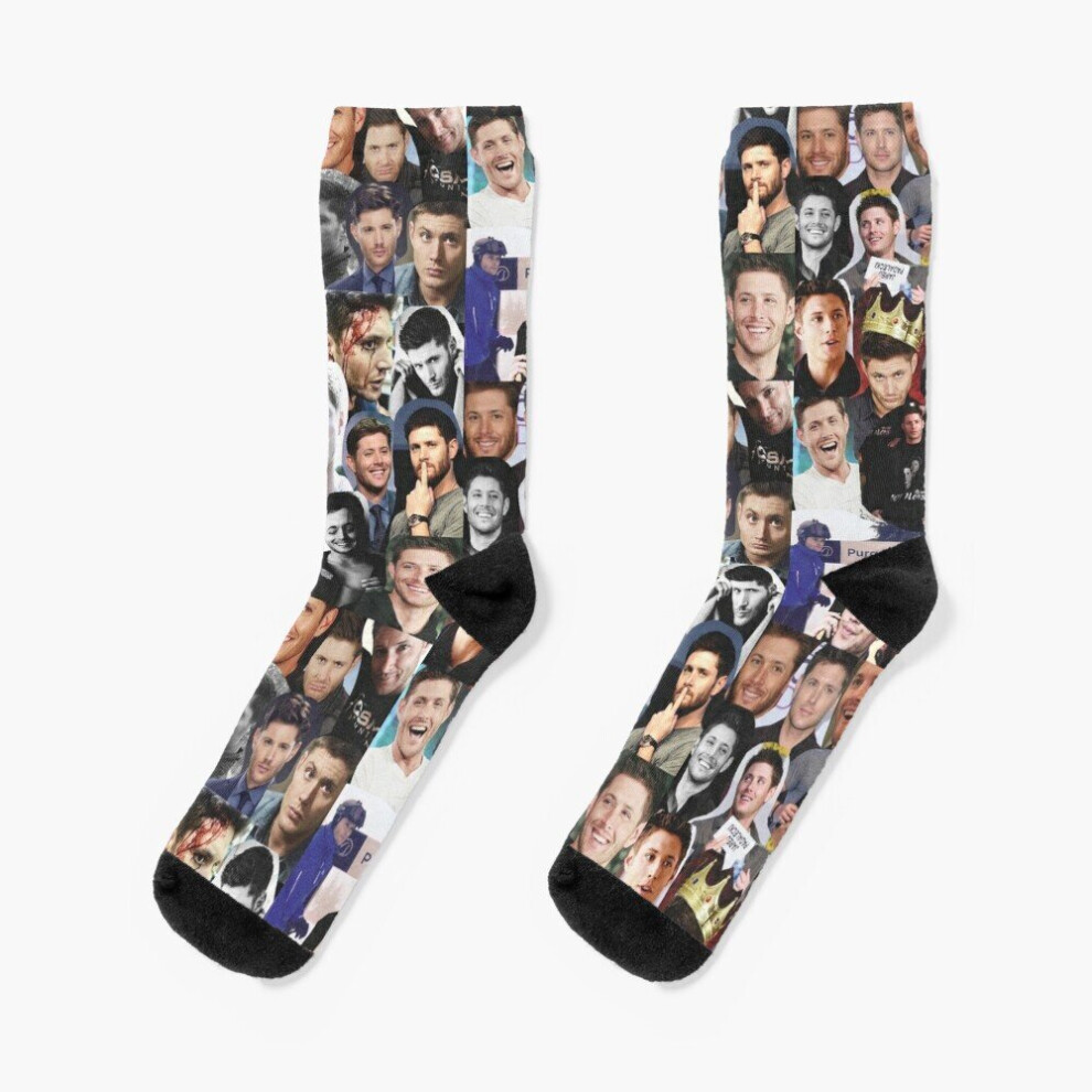 Dress Socks Jensen Ackles Collage Novelty Fancy Crazy Pattern Crew Casual for Men Women