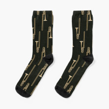 Dress Socks Trombone on black upright Novelty Fancy Crazy Pattern Crew Casual for Men Women