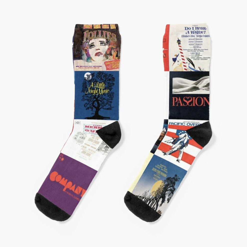 Dress Socks Sondheim collage Novelty Fancy Crazy Pattern Crew Casual for Men Women