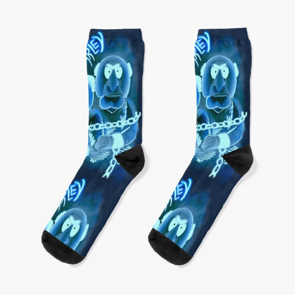 Dress Socks Marley Marley - Muppet Christmas Carol - Blue Novelty Fancy Crazy Pattern Crew Casual for Men Women