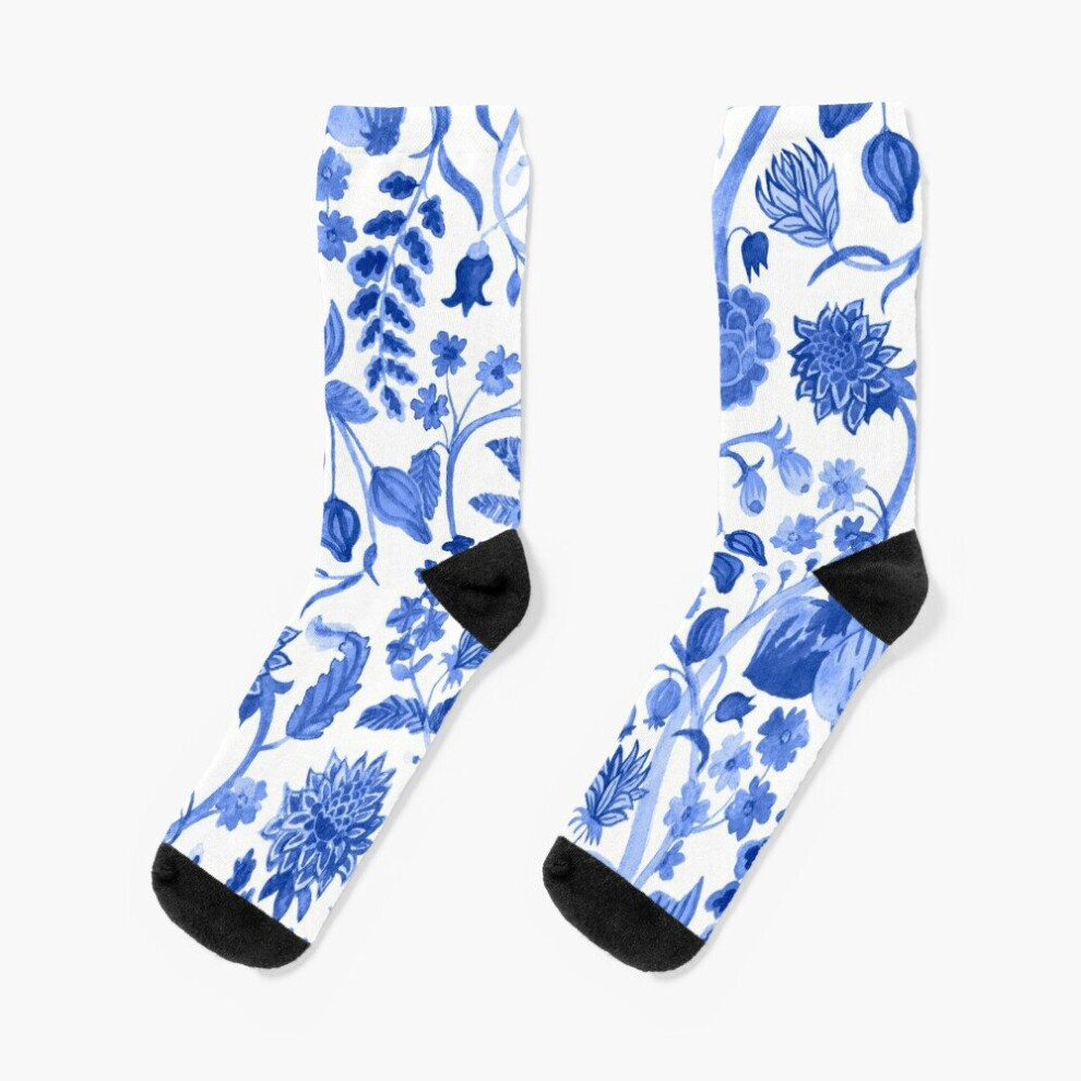 Dress Socks Blue Chinoiserie Blue and White Floral Blue Toile Novelty Fancy Crazy Pattern Crew Casual for Men Women