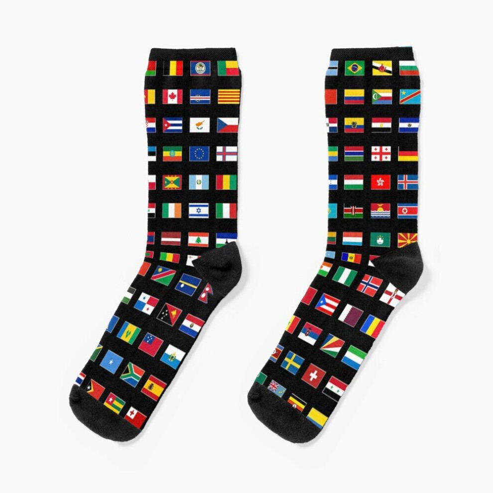 Dress Socks The Flags of the World Novelty Fancy Crazy Pattern Crew Casual for Men Women