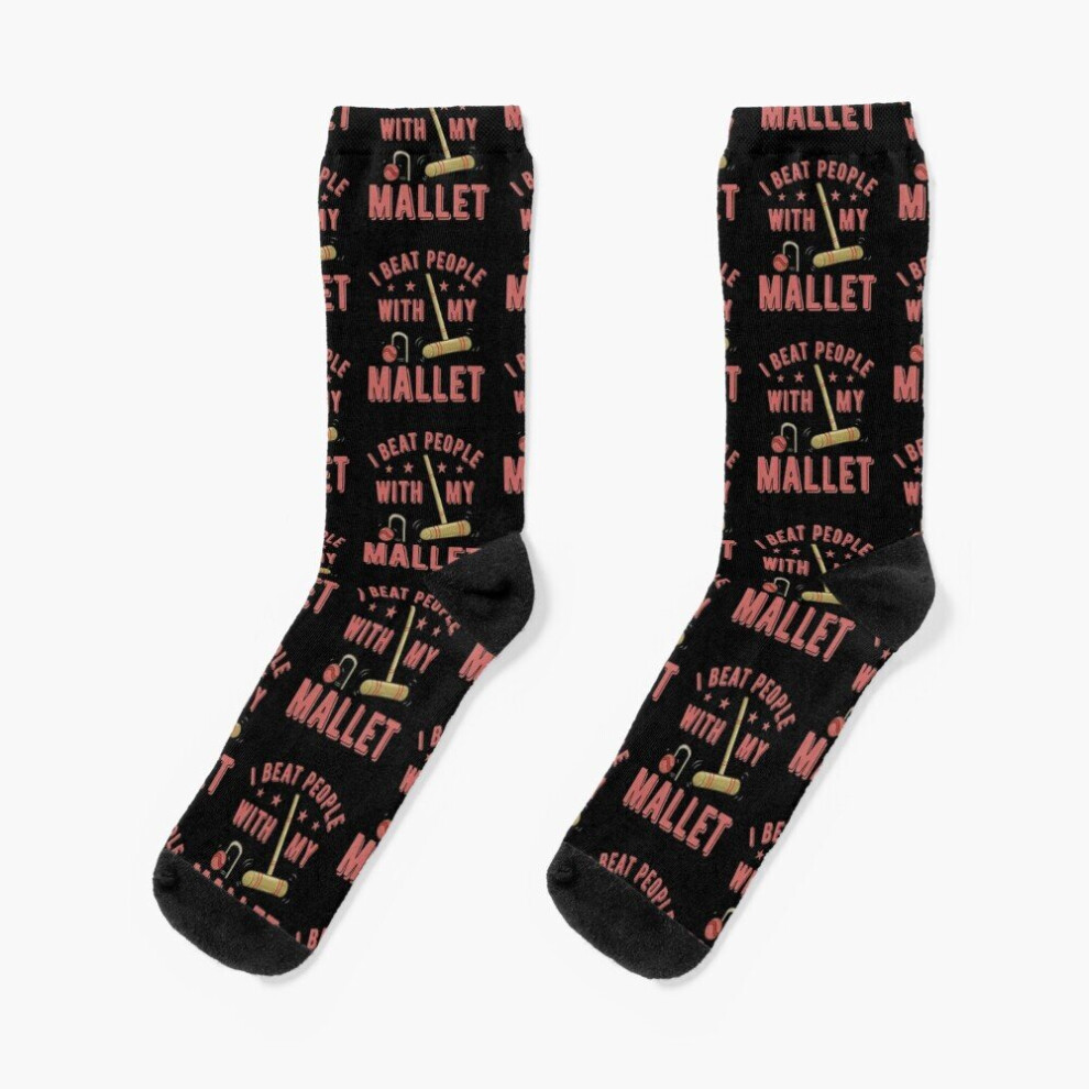 Famgem Dress Socks Croquet I Beat People With My Mallet Funny Croquet Novelty Fancy Crazy Pattern Crew Casual For Men Women Not,Specified