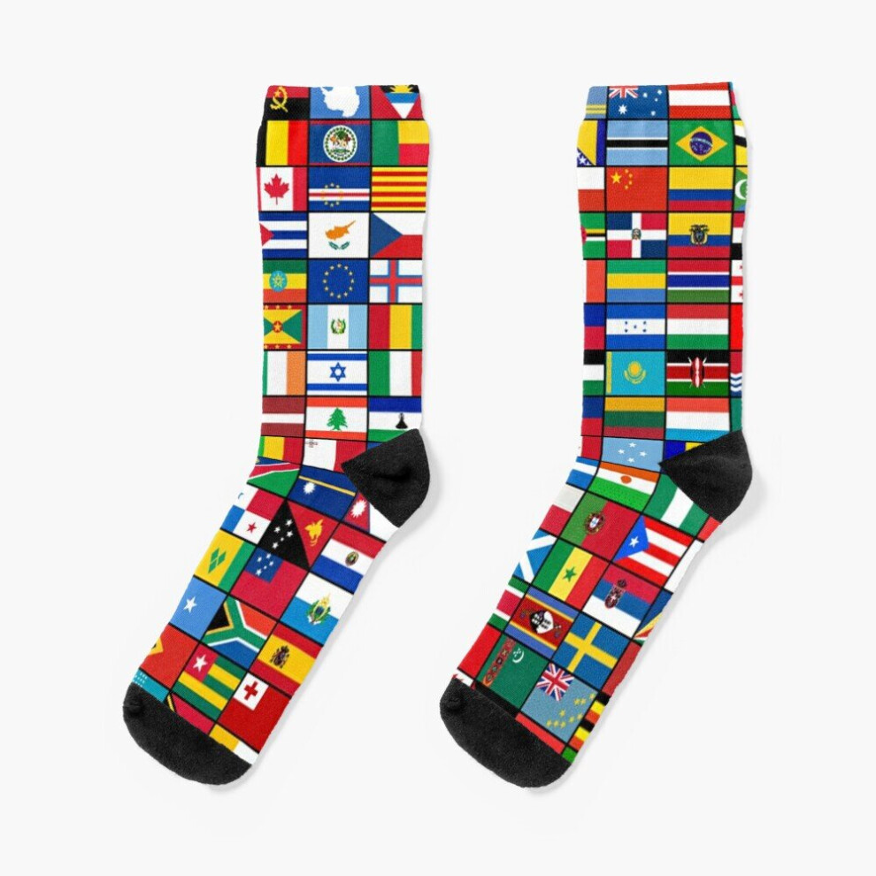 Dress Socks The World's Flags Novelty Fancy Crazy Pattern Crew Casual for Men Women