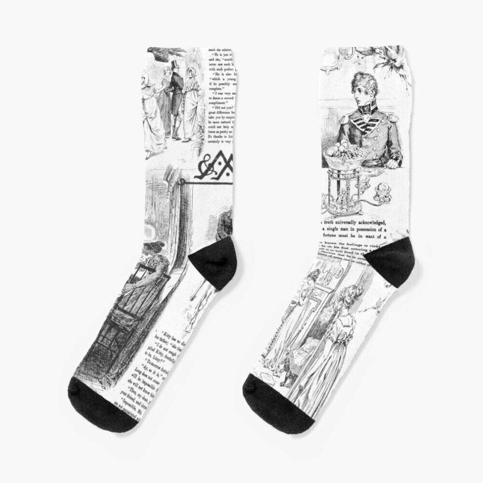 Dress Socks Pride and Prejudice - Pages Novelty Fancy Crazy Pattern Crew Casual for Men Women