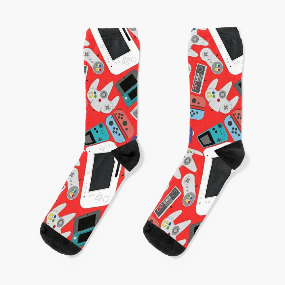 Dress Socks GAMER CONTROLLER N FANS (RED) Novelty Fancy Crazy Pattern Crew Casual for Men Women