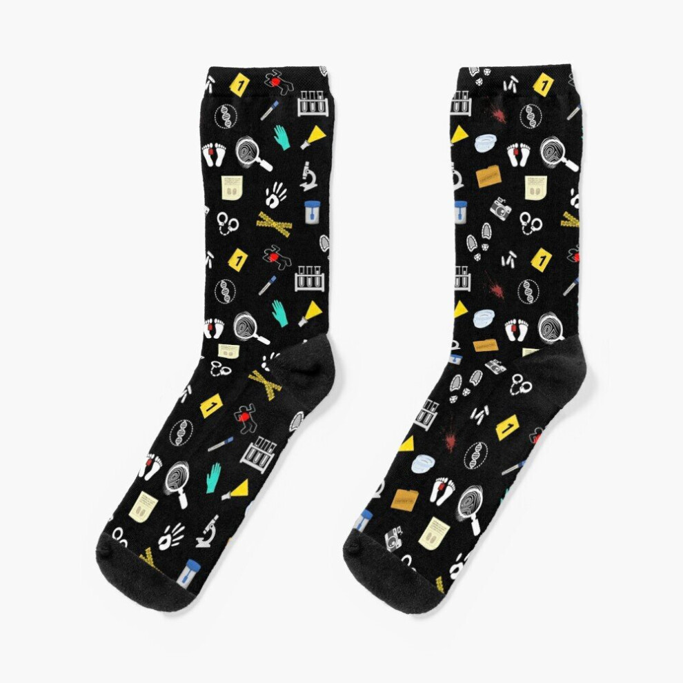 Dress Socks Black- True Crime-Forensic Science Lover Novelty Fancy Crazy Pattern Crew Casual for Men Women-image-OPC-PBY9WYZ-NEW