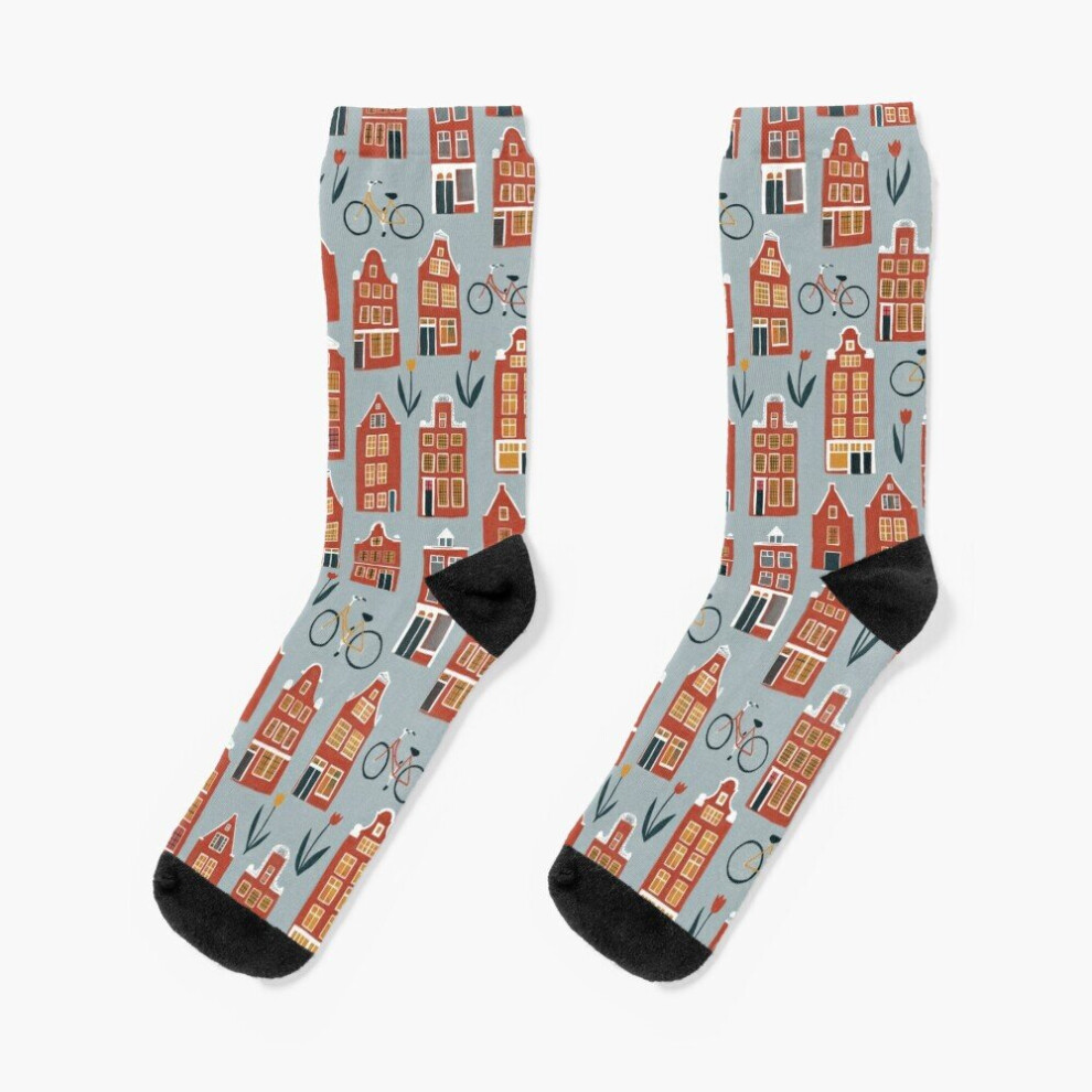 Dress Socks Cute Amsterdam houses pattern Novelty Fancy Crazy Pattern Crew Casual for Men Women