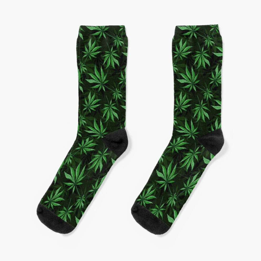 Dress Socks Cannabis Leaf Novelty Fancy Crazy Pattern Crew Casual for Men Women