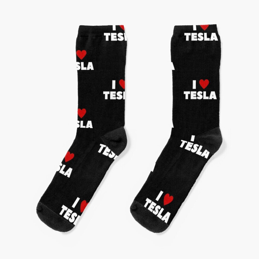 Dress Socks I Love Tesla Novelty Fancy Crazy Pattern Crew Casual for Men Women