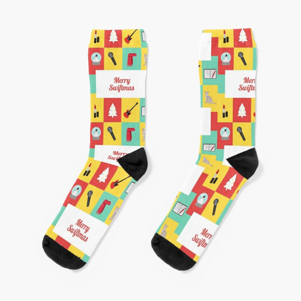 Dress Socks Merry Swiftmas - Taylor Swift Christmas Card Gift Novelty Fancy Crazy Pattern Crew Casual for Men Women