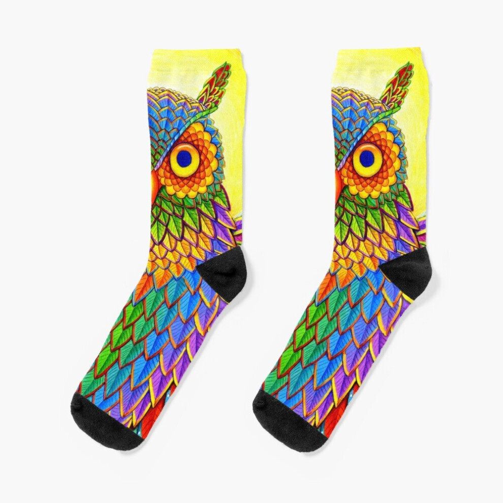 Dress Socks Colorful Psychedelic Rainbow Owl Novelty Fancy Crazy Pattern Crew Casual for Men Women