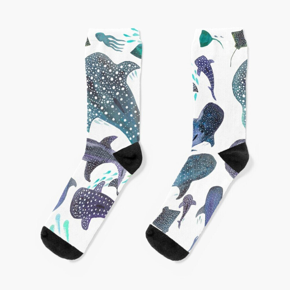 Famgem Dress Socks Whale Shark, Ray Sea Creature Play Print Novelty Fancy Crazy Pattern Crew Casual For Men Women