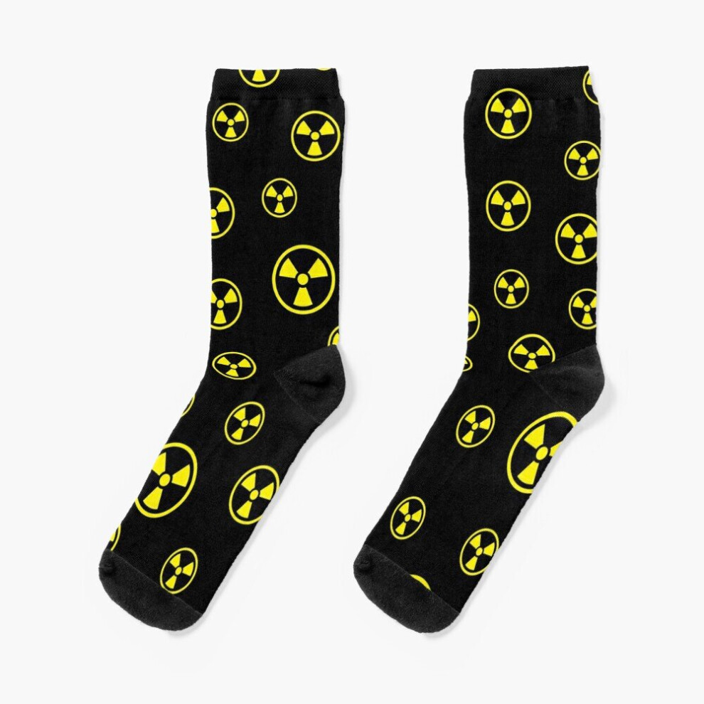 Dress Socks Radioactive! Yellow on Black Radiation symbol Novelty Fancy Crazy Pattern Crew Casual for Men Women-image-OPC-PBYB2T8-NEW