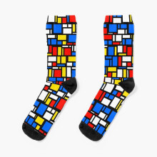 Dress Socks Mondrian Style Novelty Fancy Crazy Pattern Crew Casual for Men Women