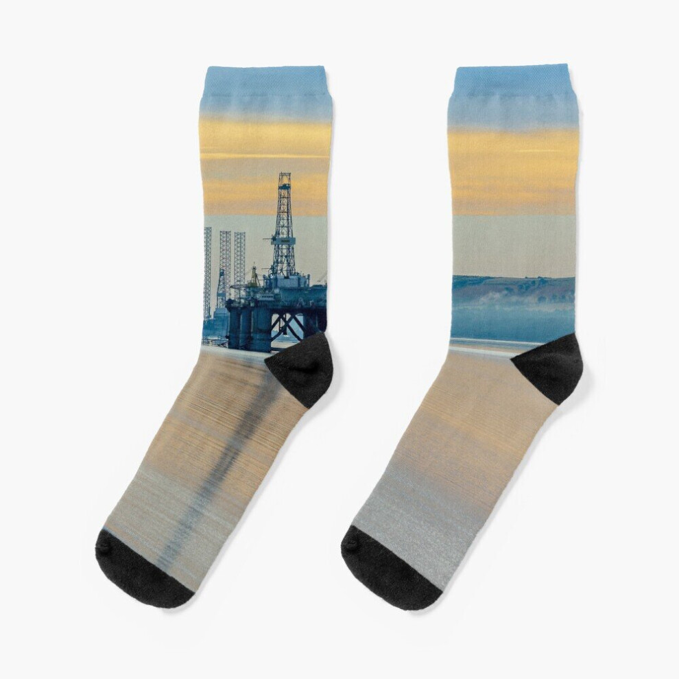 Dress Socks Oil rig sunrise Novelty Fancy Crazy Pattern Crew Casual for Men Women