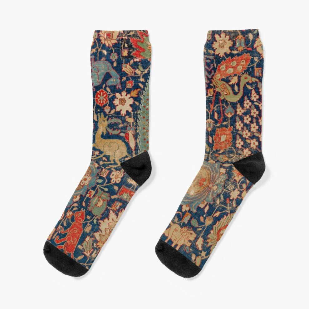 Dress Socks 17th Century Persian Rug Print with Animals Novelty Fancy Crazy Pattern Crew Casual for Men Women-image-OPC-PBYB8MY-NEW