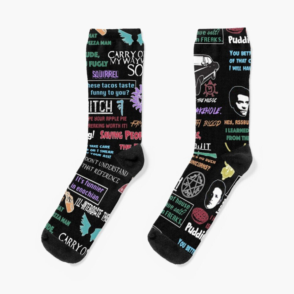 Dress Socks Supernatural Collage Novelty Fancy Crazy Pattern Crew Casual for Men Women