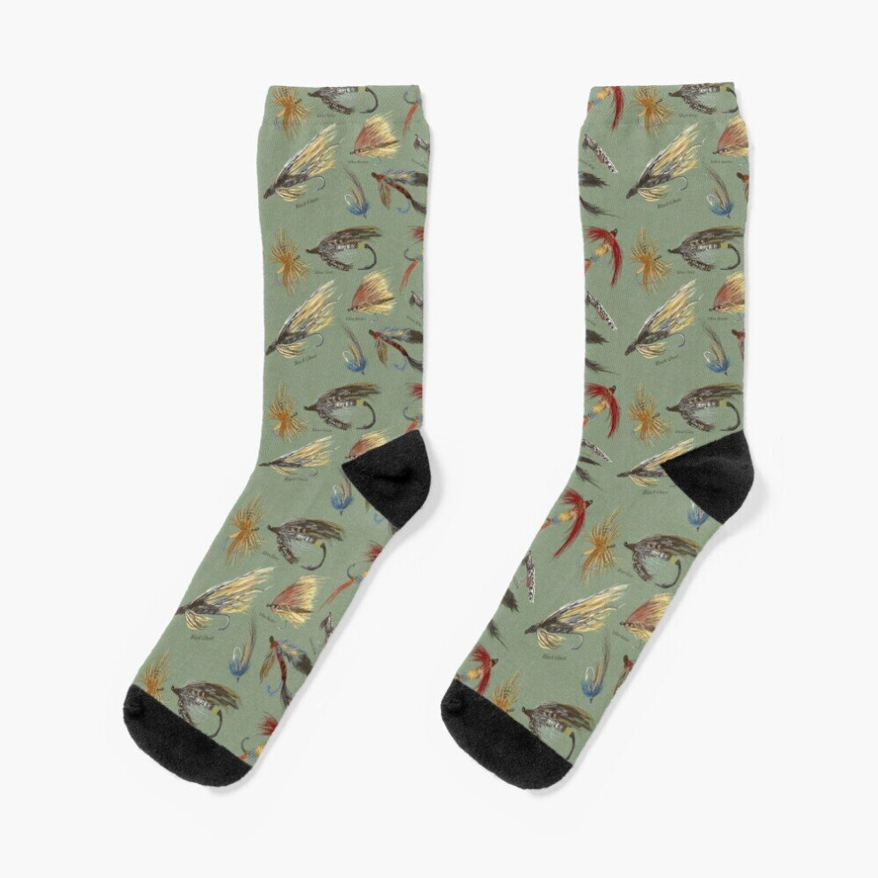 Famgem Dress Socks Fly Fishing With Hand Tied Flies! Novelty Fancy Crazy Pattern Crew Casual For Men Women