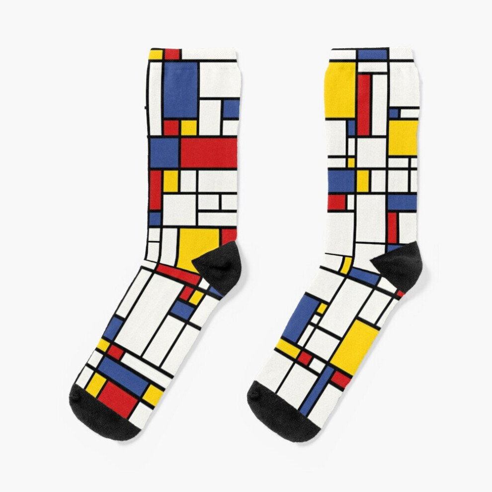 Dress Socks Piet Mondrian Abstract Pop Art 1960s Red Blue Yellow Rectangles Novelty Fancy Crazy Pattern Crew Casual for Men Women