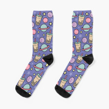 Dress Socks Bubble Tea Universe - Starry Kawaii Boba Pattern Novelty Fancy Crazy Pattern Crew Casual for Men Women
