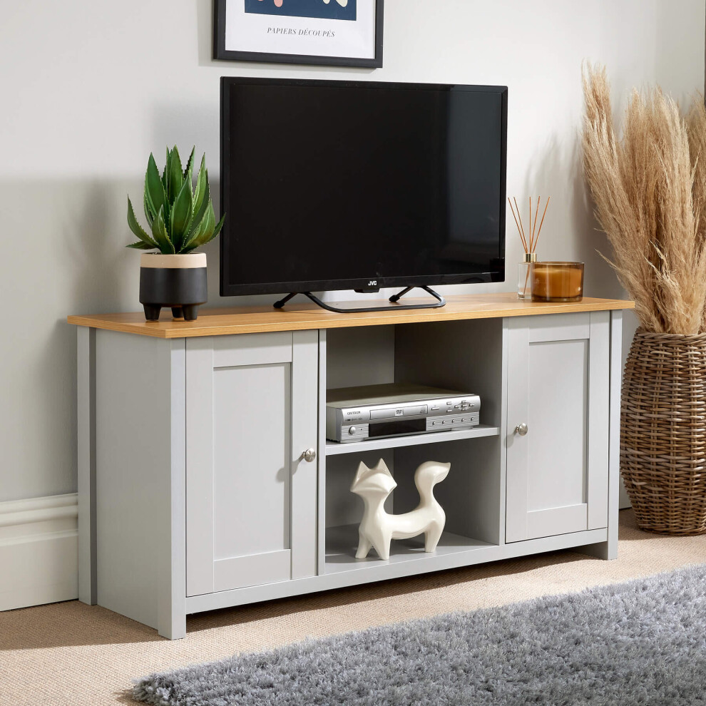 Home Source Camden Large 2 Door TV Media Storage Unit - Grey